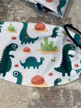 Kids Dino Print Face Mask - Teal Green